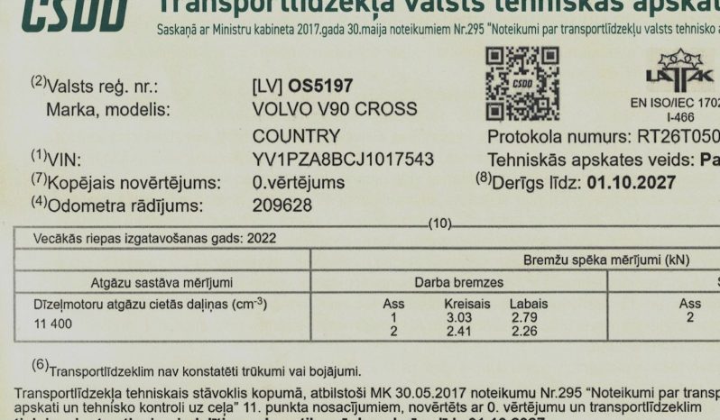 Tikko ievests. Volvo V90 Cross Country 4×4 Awd 2.0 D4 (140kw-190z/s) Dīzelis. ar Automātisko ātrumkārbu. full